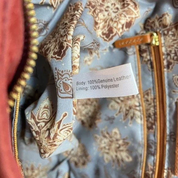 Hobo Red Leather Brown Straps Shoulder Bag Purse Tote Zip Closure - Picture 9 of 16